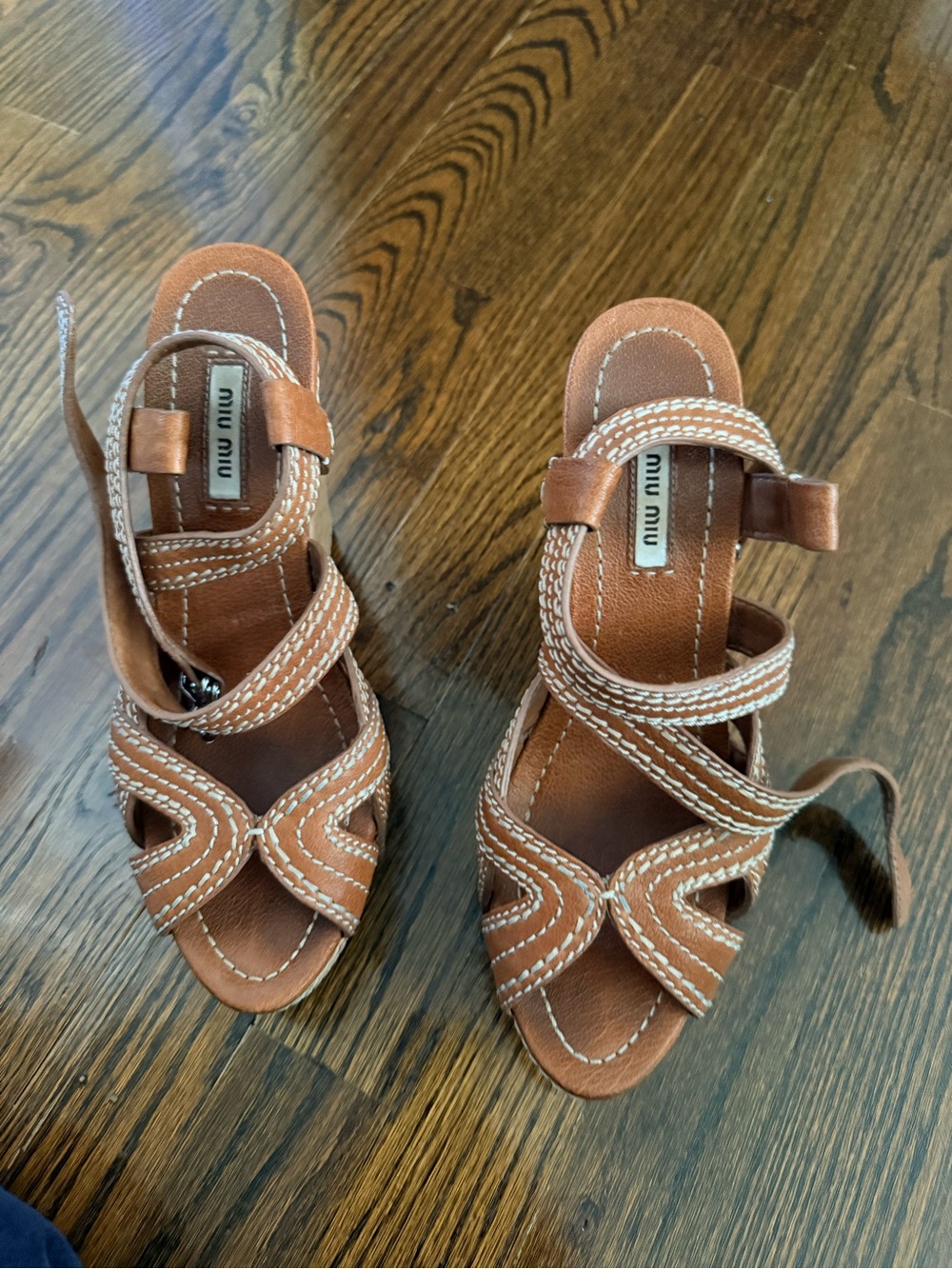 Miu Miu Tan Leather Strappy Heeled Sandals